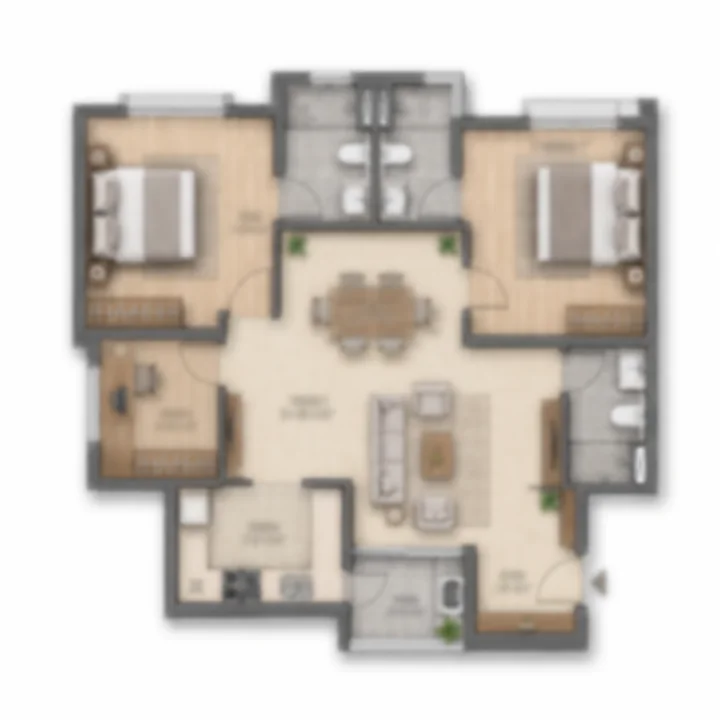 Embassy Millennium 2.5 BHK apartment floor plan, indicative 1,150 to 1,350 sq ft, two bedrooms plus a study Embassy Millennium 2.5 BHK apartment floor plan, indicative 1,150 to 1,350 sq ft, two bedrooms plus a study